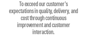To exceed our customer's expectations in quality, delivery, and cost through continuous improvement and customer interaction.